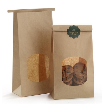 Customized Kraft Bakery Bags With Window For Takeaway / Fast Food / Bakery Goods